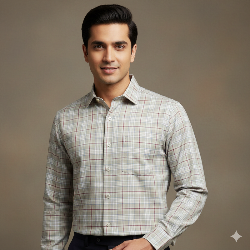 Shirt Fabric Donear Premium Giza Cotton Broad Check Colour Light Brown