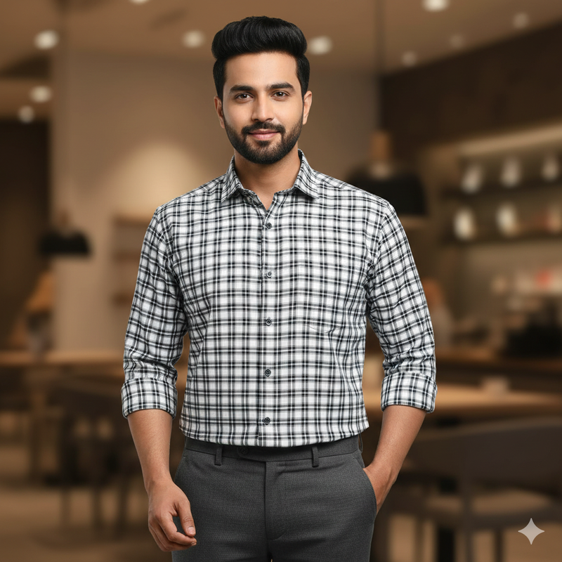 Shirt Fabric Donear Premium Giza Cotton Check Colour Black N White