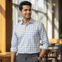 Shirt Fabric Donear Premium Giza Cotton Check Colour Lavender N White