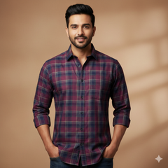 Shirt Fabric Donear Premium Giza Cotton Broad Check Colour Maroon Red