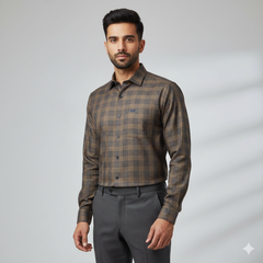 Shirt Fabric Donear Premium Giza Cotton Broad Check Colour Peanut Brown