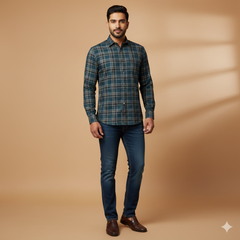 Shirt Fabric Donear Premium Giza Cotton Broad Check Colour Prussian Blue