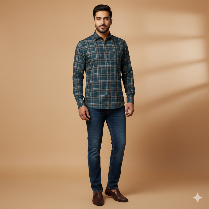 Shirt Fabric Donear Premium Giza Cotton Broad Check Colour Prussian Blue