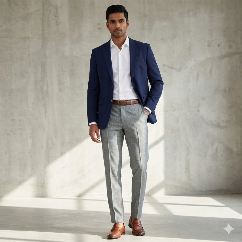 Trouser Fabric Canetti Italy Luxury Poly Viscose Check Colour Light Grey