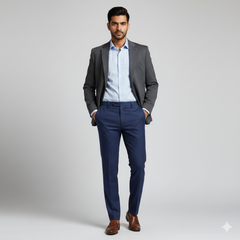 Trouser Fabric Canetti Italy Luxury Poly Viscose Plain Colour Blue