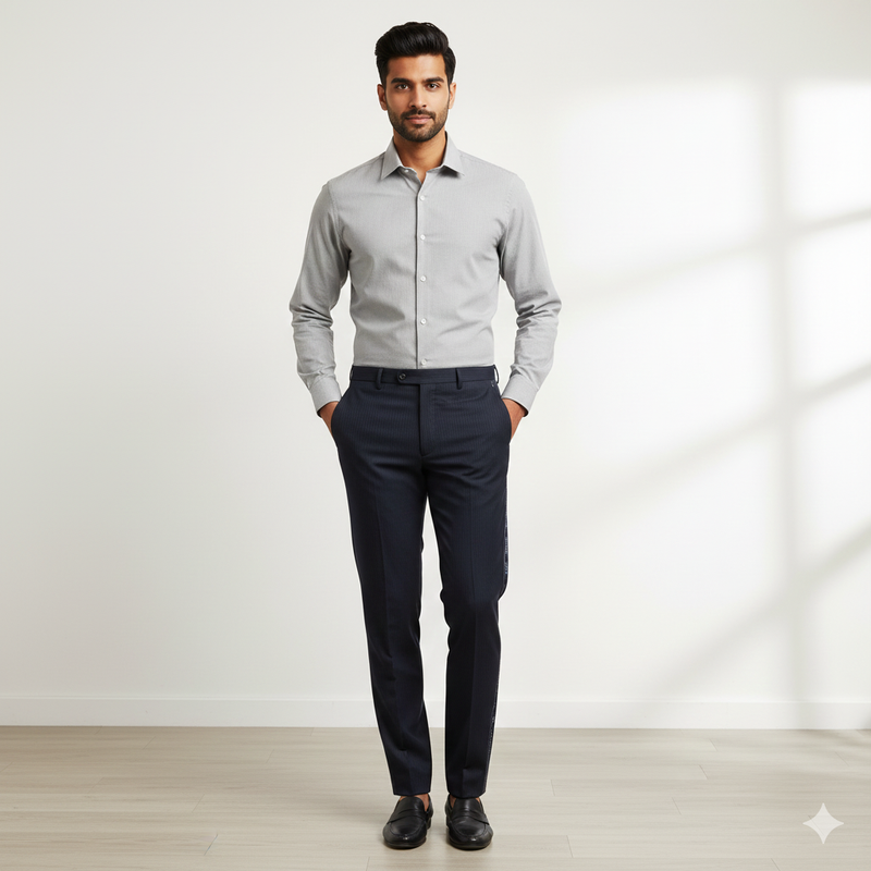 Trouser Fabric Canetti Italy Luxury Poly Viscose Pin Check Colour Dark Blue