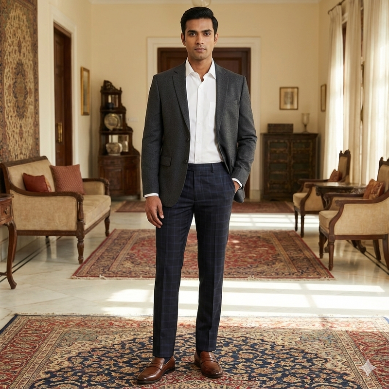 Trouser Fabric Canetti Italy Luxury Poly Viscose Check Colour Lavender N Black