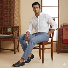 Trouser Fabric Reid & Taylor Fine Poly Viscose Dobby Color Silver Blue