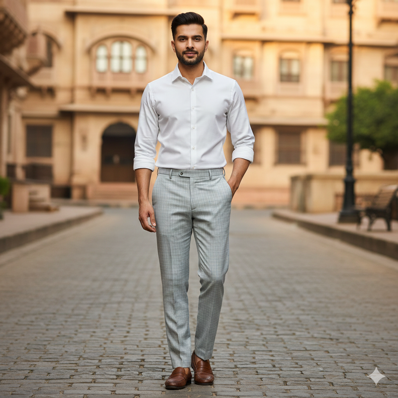 Trouser Fabric Reid & Taylor Poly Viscose Check Color Blue N Dusty Grey