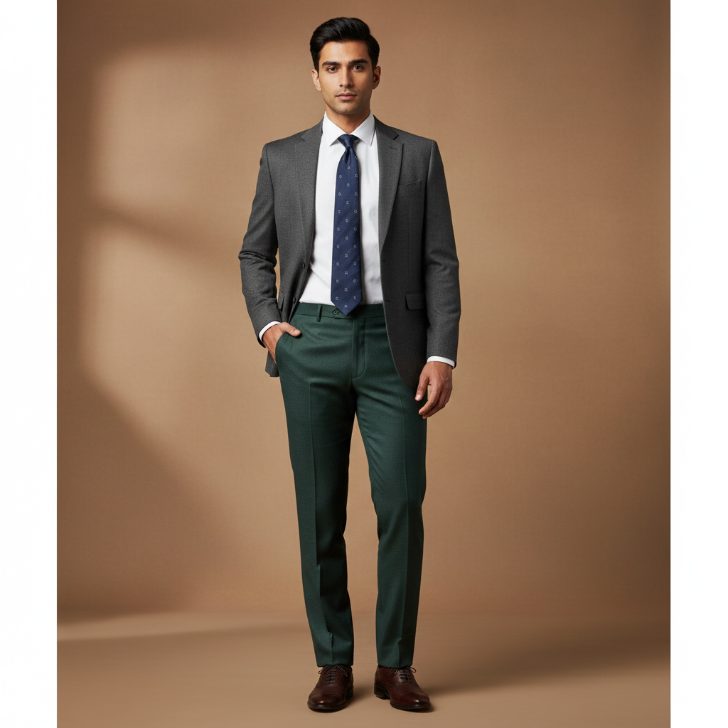 Trouser Fabric Reid & Taylor Fine Poly Viscose Dobby Color Feldgrau Green