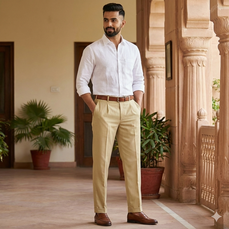 Trouser Fabric Donear Pure Cotton Slub Colour Latte Brown