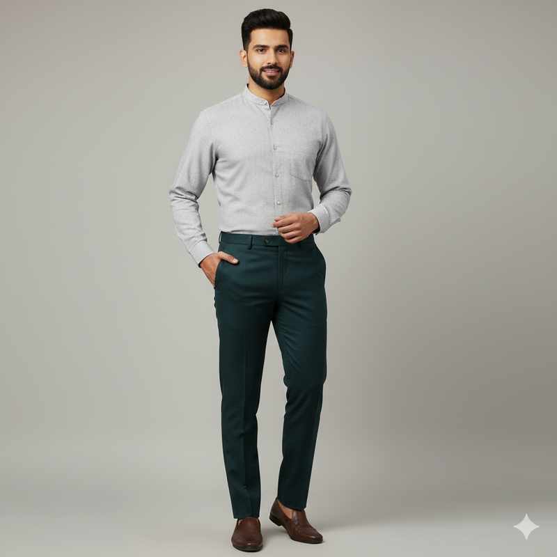 Trouser Fabric Donear Pure Cotton Slub Colour Forest Green