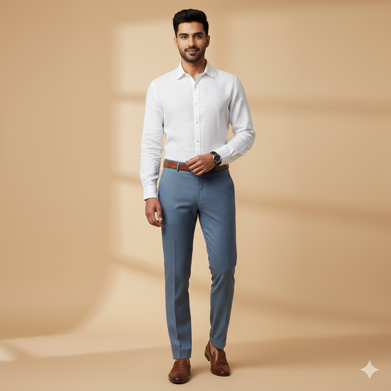 Trouser Fabric Donear Lycra Pure Cotton Textured Colour Light Steel Blue