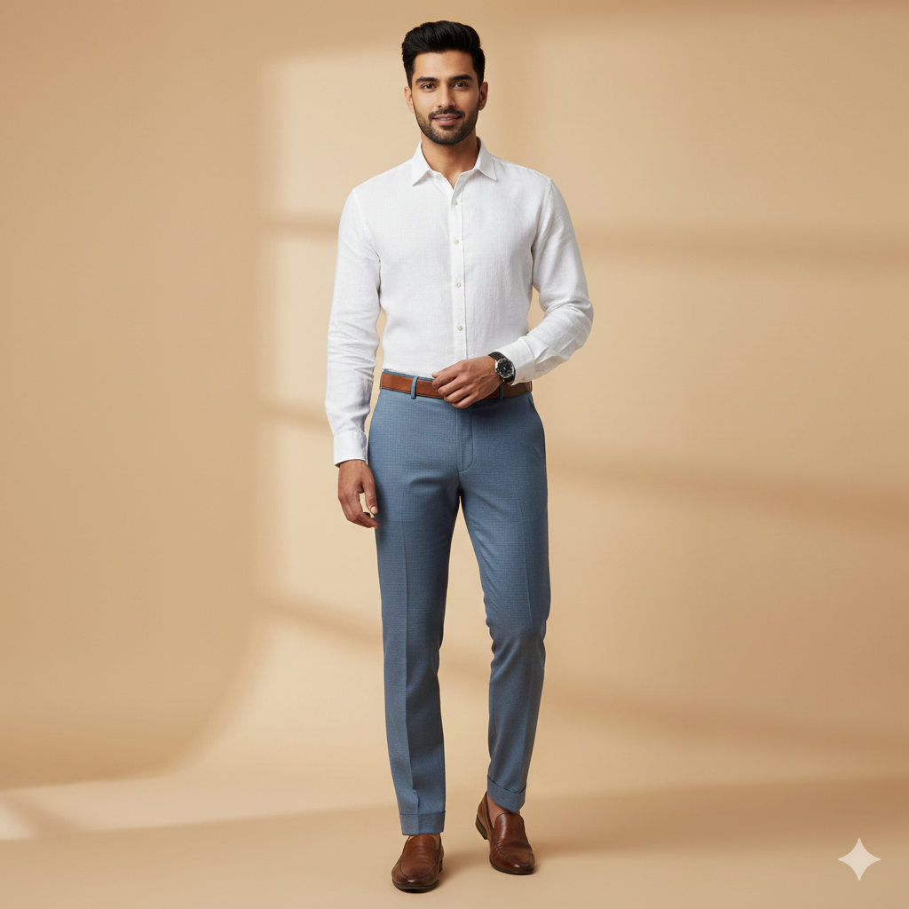 Trouser Fabric Donear Lycra Pure Cotton Textured Colour Light Steel Blue