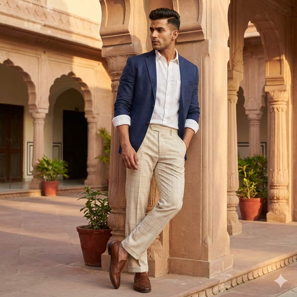 Trouser Fabric Donear Pure Cotton Check Colour Chamomile Brown