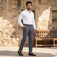 Trouser Fabric Donear Pure Cotton Pin Lining Colour Black N Grey