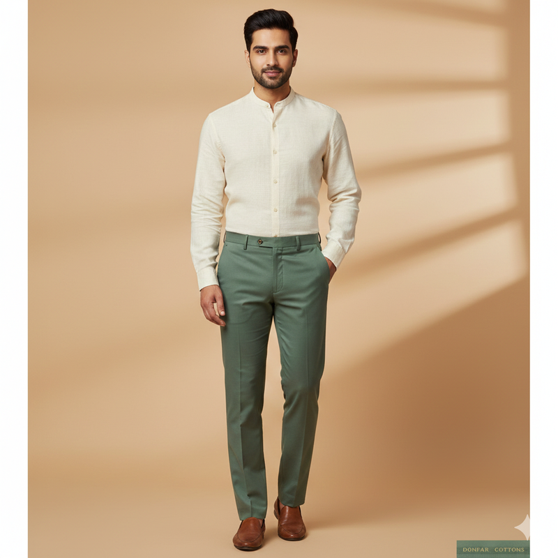 Trouser Fabric Donear Pure Cotton Stretchable Plain Colour Lamp Green