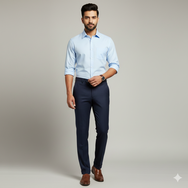 Trouser Fabric Donear Pure Cotton Stretchable Plain Colour Dark Sapphire Blue