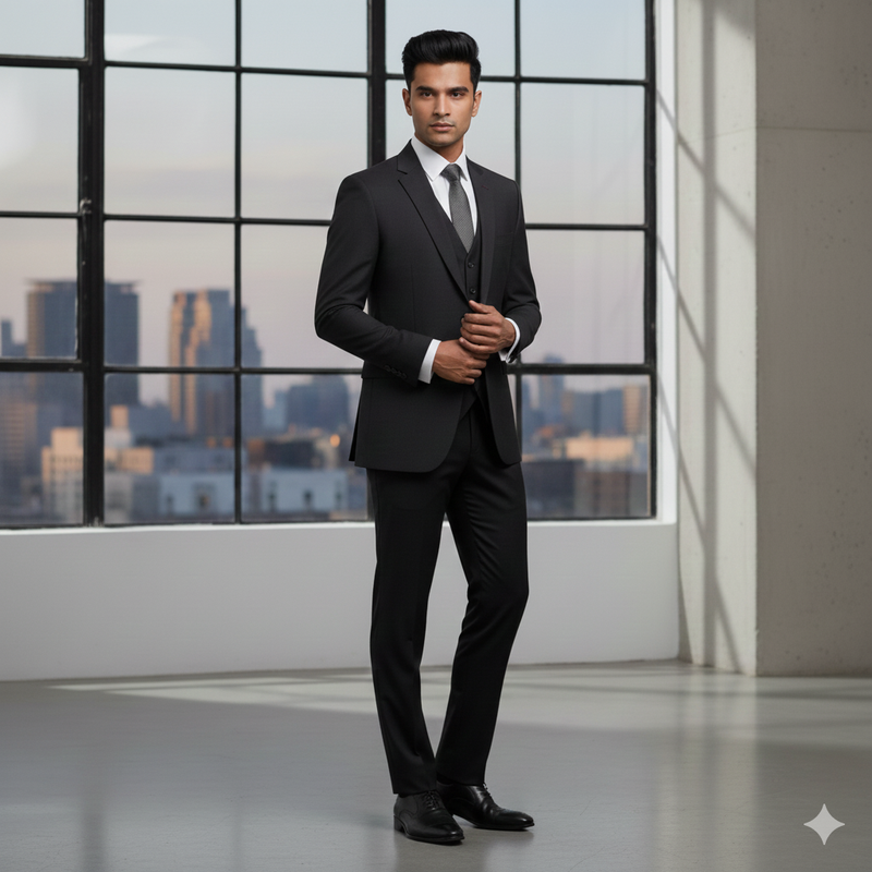 Suit Fabric Raymond Super 130s Luxurious 70% Rich Wool Plain Color Dull Black