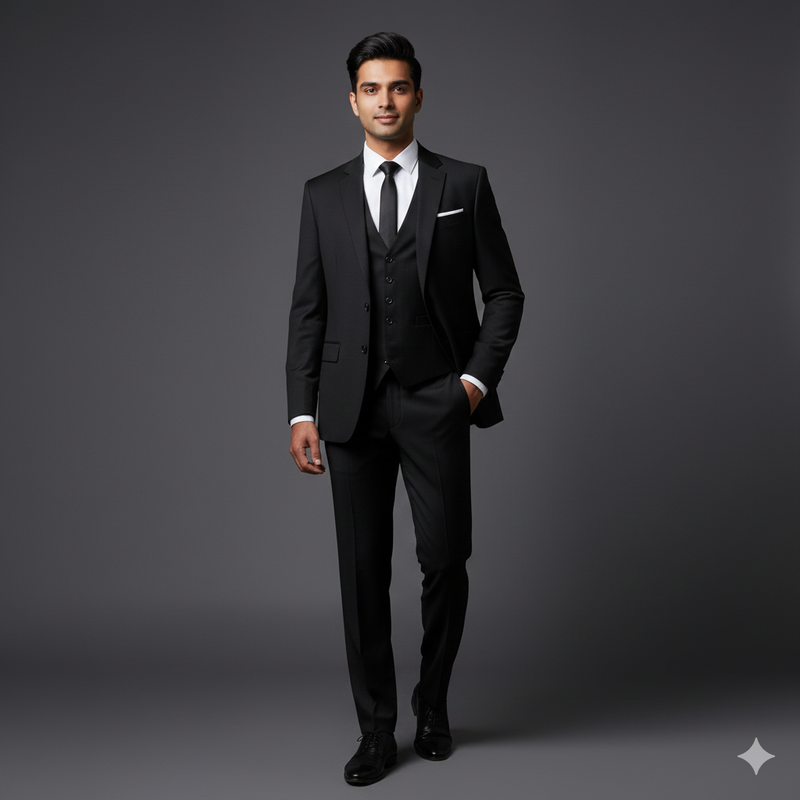 Suit Fabric Raymond Super 140s Luxurious 70% Rich Wool Textured Color Black