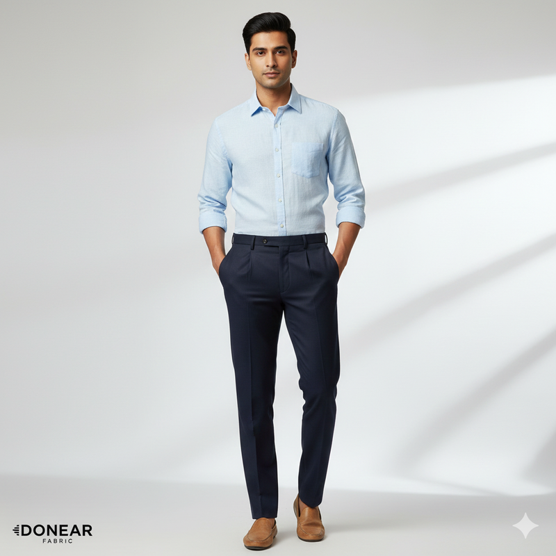 Trouser Fabric Donear 4Way Lycra Premium Plain Colour Lapis Blue