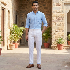 Trouser Fabric Donear Poly Viscose Linen Look Slub Colour White