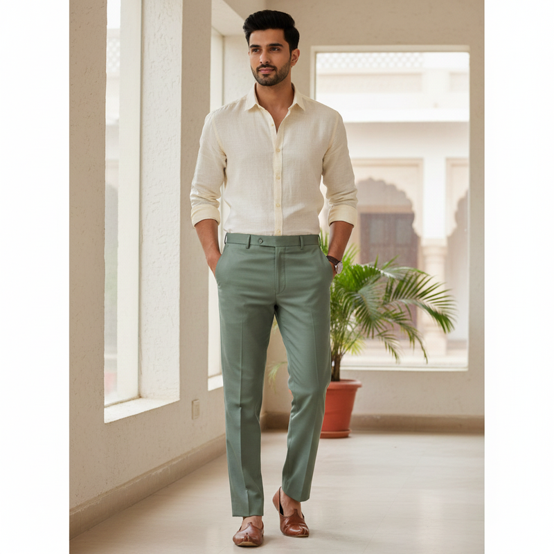 Trouser Fabric Donear 4Way Lycra Premium Check Colour Light Green