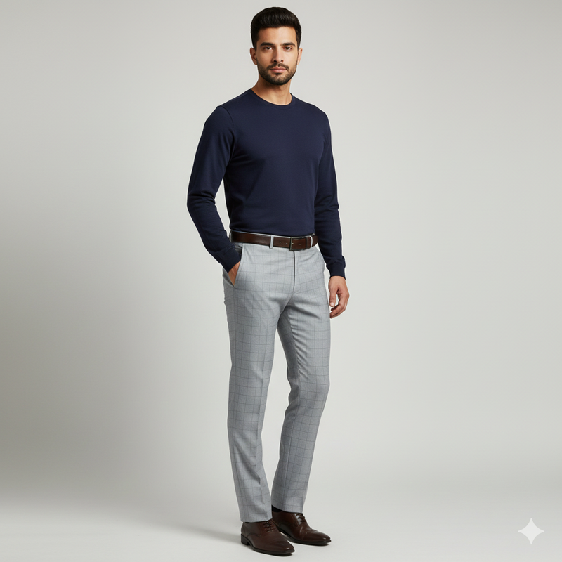 Trouser Fabric Donear 4Way Lycra Premium Check Colour Silver