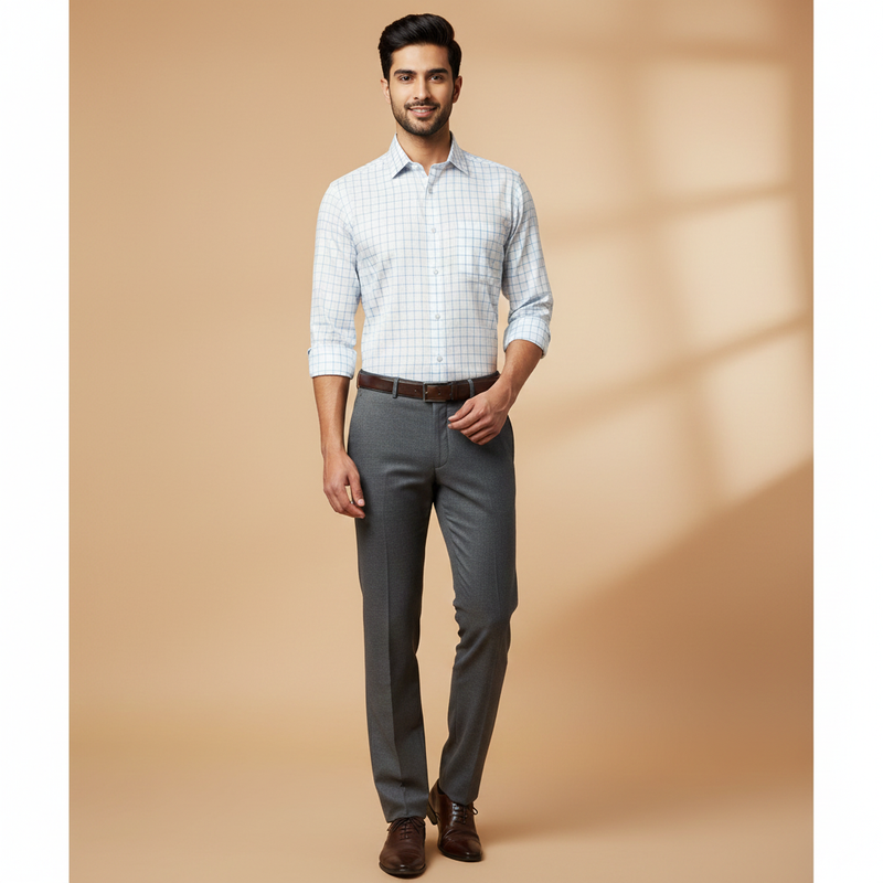 Shirt Fabric Grasim 100% Cotton Check With Jacquard Colour Blue N White