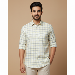 Shirt Fabric Grasim 100% Cotton Broad Check Colour Yellow N Grey
