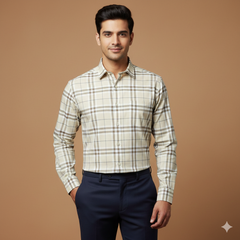 Shirt Fabric Grasim 100% Cotton Broad Check Colour Beige N Brown