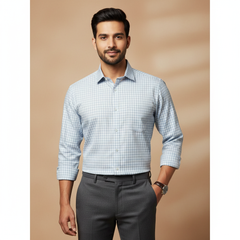 Shirt Fabric Grasim 100% Cotton Mix Check Colour Greyish N Blue