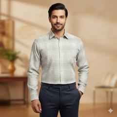 Shirt Fabric Grasim 100% Cotton Mix Check Colour Dusty Brown