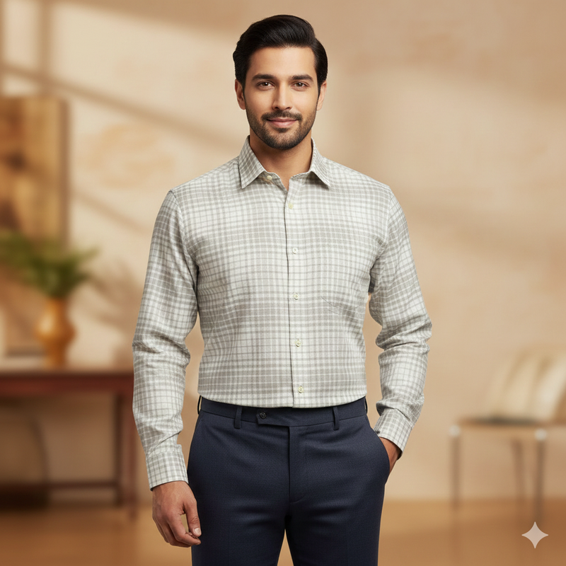 Shirt Fabric Grasim 100% Cotton Mix Check Colour Dusty Brown