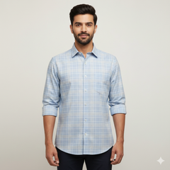 Shirt Fabric Grasim 100% Cotton Broad Check Colour Sky Blue