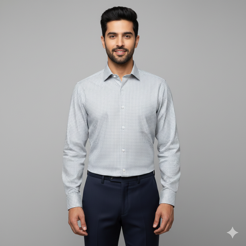 Shirt Fabric Grasim 100% Cotton Zig Zag Check Colour Silver Grey