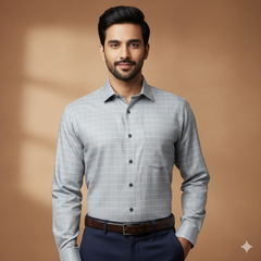 Shirt Fabric Grasim 100% Cotton Check Colour Silver Grey