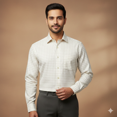 Shirt Fabric Grasim 100% Cotton Check Colour Brown