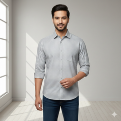 Shirt Fabric Grasim 100% Cotton Zig Zag Check Colour Grey N White