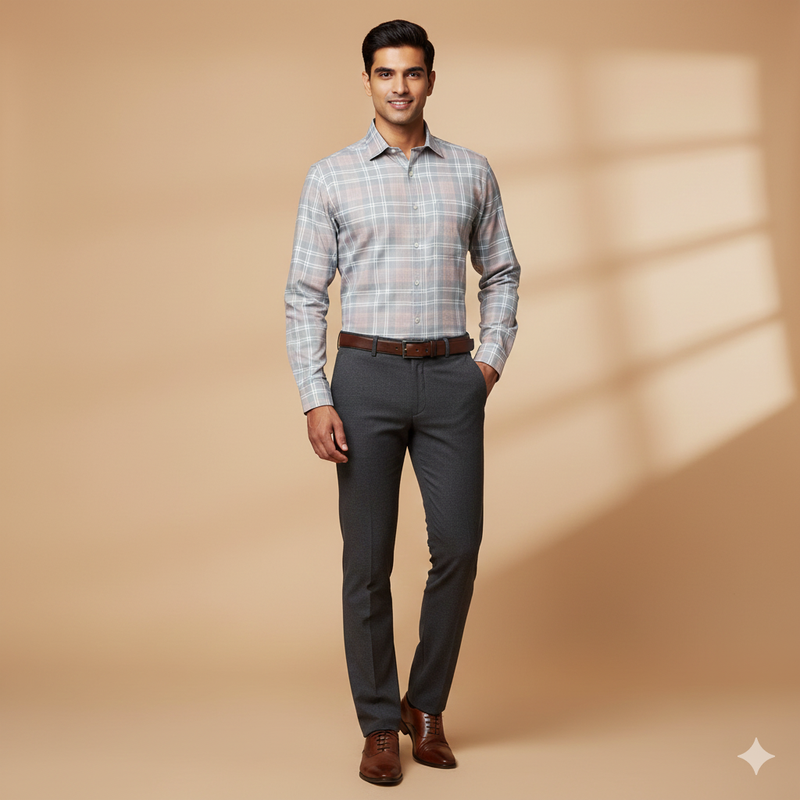 Shirt Fabric Grasim 100% Cotton Broad Check Colour Greyish Light Pink