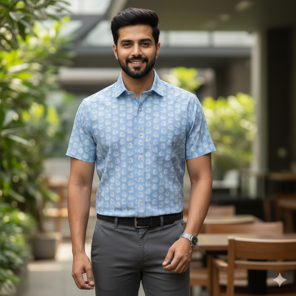 Shirt Fabric Donear Premium Giza Cotton Digital Print Colour Water Blue
