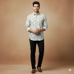 Shirt Fabric Donear Premium Giza Cotton Digital Print Colour Brown N Green