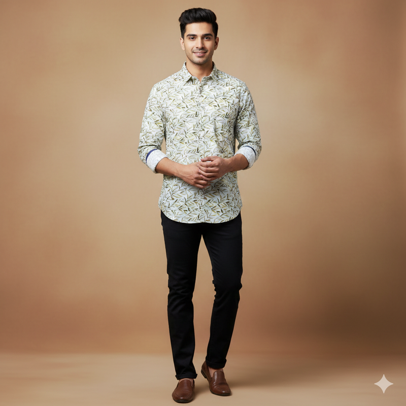 Shirt Fabric Donear Premium Giza Cotton Digital Print Colour Brown N Green