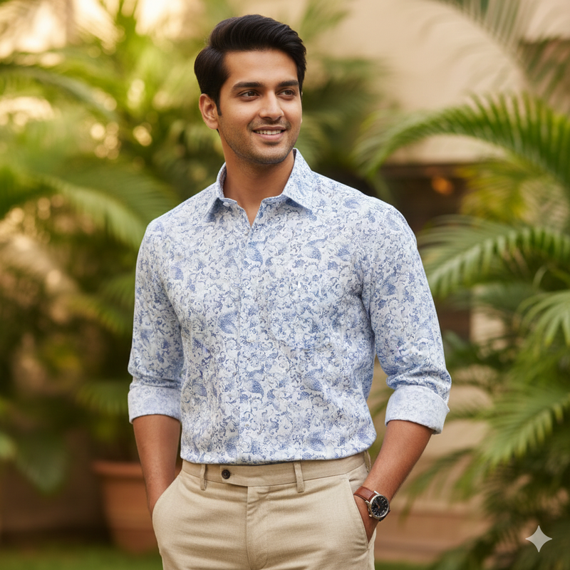 Shirt Fabric Donear Premium Giza Cotton Digital Print Colour Coffee Blue