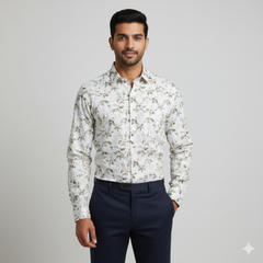 Shirt Fabric Donear Premium Giza Cotton Digital Print Colour Brown N Green