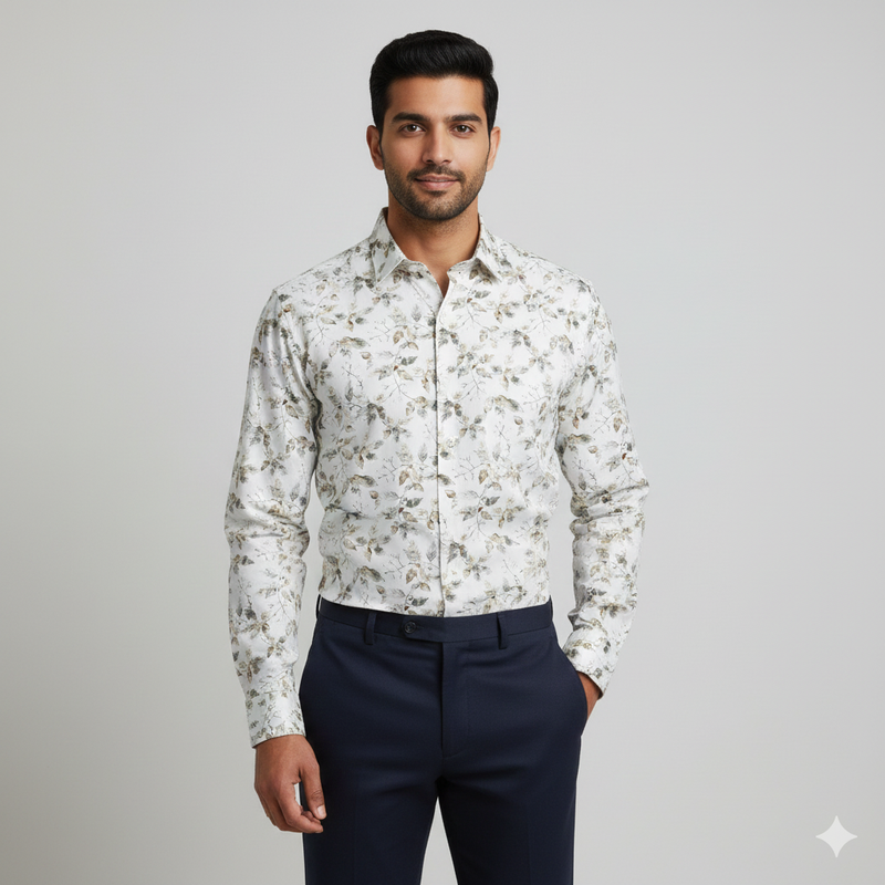 Shirt Fabric Donear Premium Giza Cotton Digital Print Colour Brown N Green