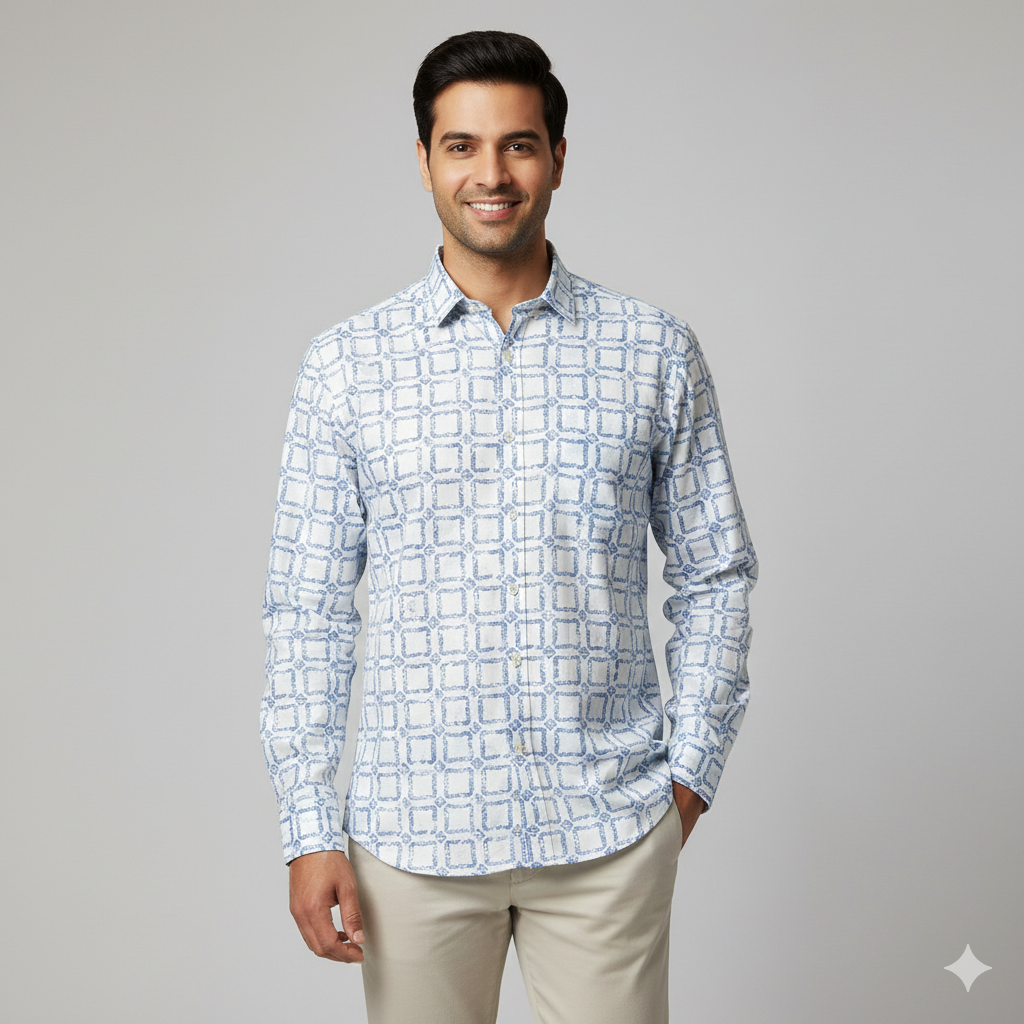 Shirt Fabric Donear Premium Giza Cotton Digital Print Colour Blue