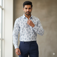 Shirt Fabric Donear Premium Giza Cotton Digital Print Colour Light Green