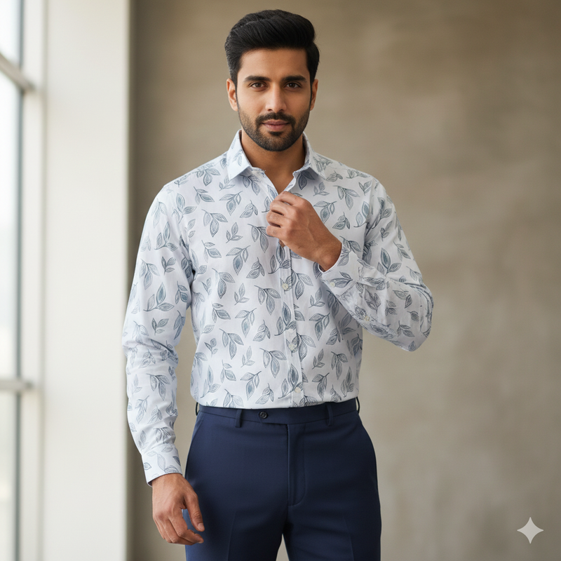 Shirt Fabric Donear Premium Giza Cotton Digital Print Colour Light Green