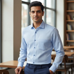 Shirt Fabric Soktas Finest 80s Giza Cotton Herringbone Colour Sky Blue